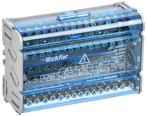 TEKFOR Шины на DIN-рейку (кросс-модуль) ШНК 4х15 3L+PEN IEK | код TF-DN10-4-15-125 | IEK