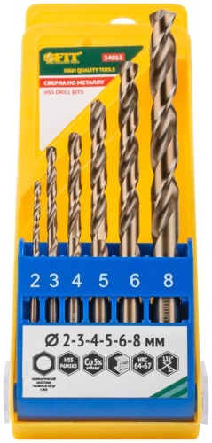 Набор сверл HSS по металлу с добавкой кобальта 5%, 6 шт (2-3-4-5-6-8 мм) | код 34013 | FIT Набор сверл HSS по металлу с добавкой кобальта 5%, 6 шт (2-3-4-5-6-8 мм) | код 34013 | FIT
