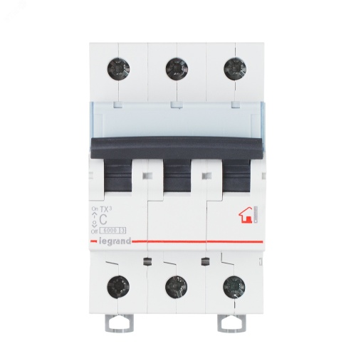 Автоматический выключатель TX³ 6000 - 6 кА - тип характеристики B - 3П - 400 В~ - 10 А - 3 модуля | код 403998 | Legrand 