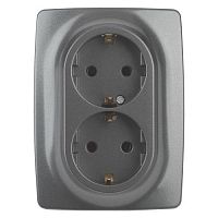 Розетка 2X2P+E Schuko со шторками , 16A-250В, Эра12, графит, 12-2108-12 | код Б0036448 | ЭРА