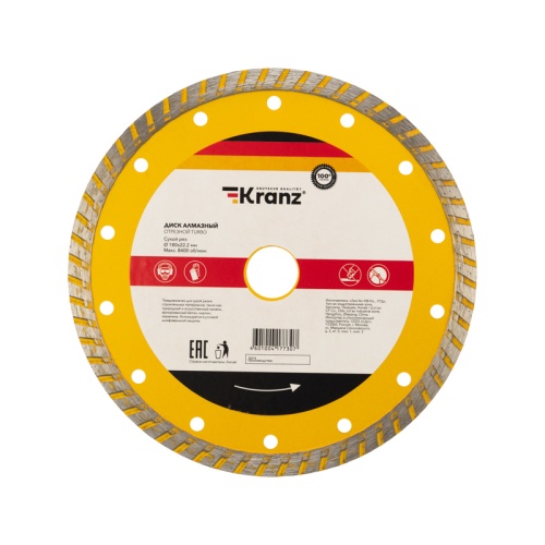 Диск алмазный отрезной Turbo 180x22.2x2.4x10 мм KRANZ | код KR-90-0123 | KRANZ