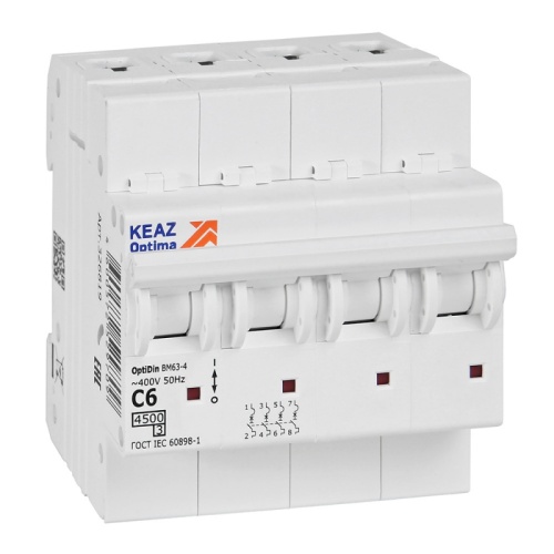 Выключатель автоматический модульный OptiDin BM63-4C6-4,5-УХЛ3 | код 326819 | КЭАЗ