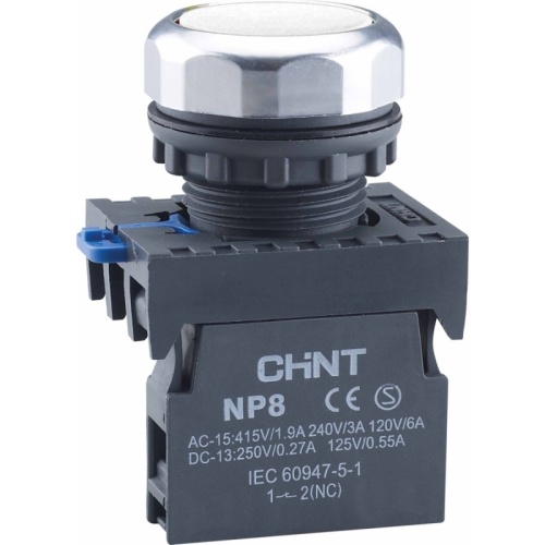 Кнопка упр. NP8-20BN/1 без подсветки, самовозв., белый, 2НО, IP65 (R) | код 667867 | CHINT