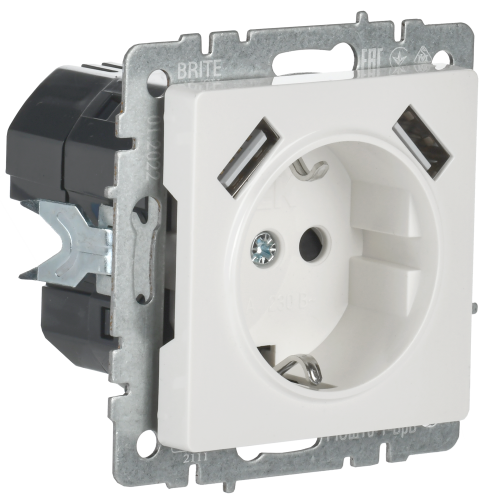 Розетка BRITE РЮш10-1-БрБ 16А с USB A+A 2.1А с заземл. защ. шторки бел. | код. BR-R14-16-U21-D21-K01 | IEK фото 7