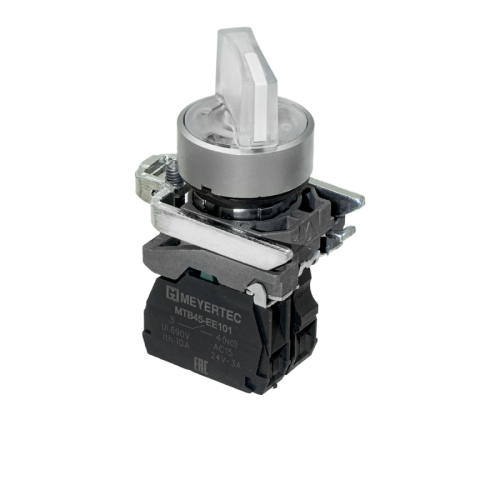 Переключатель 3 положения с фиксацией и подсветкой, белый, 1NO, 24V AC/DC, IP65, металл MTB4-BK31711 | код 137184 | MEYERTEC