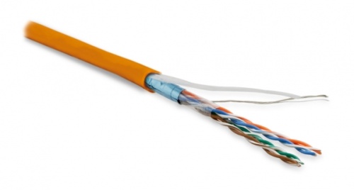 Кабель витая пара экранированная F/UTP категория 5e 4 пары (26 AWG) многожильный (patch) экран - фольга LSZH нг(С)-HF оранжевый, Hyperline FUTP4-C5E-P26-IN-LSZH-OR-100 (100 м) | код 243622 | Hyperline