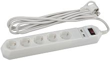 Удлинитель с сетевым фильтром 5х1.5м с заземл. с выкл. USF-5es-1.5m-USB-W ПВС 3х0.75 5гн+2USB бел. | Код. Б0019037 | ЭРА