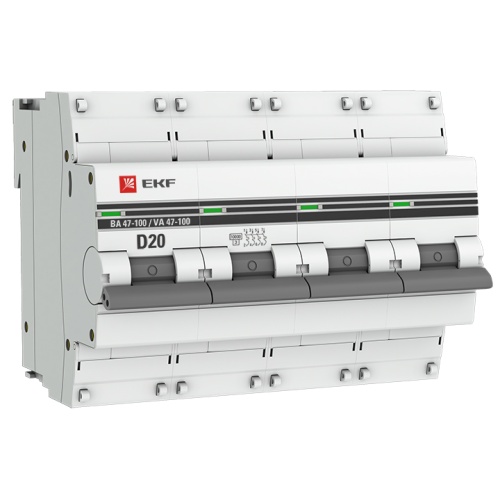 Автоматический выключатель 4P 20А (D) 10kA ВА 47-100 PROxima | код mcb47100-4-20D-pro | EKF