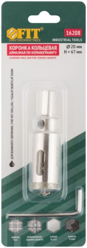 Коронка кольцевая по керамограниту камню и кафелю алмазная с центровочным сверлом 20х70мм FIT 16208 фото 3 Коронка кольцевая по керамограниту камню и кафелю алмазная с центровочным сверлом 20х70мм FIT 16208 фото 3