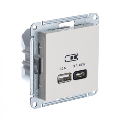 ATLASDESIGN USB РОЗЕТКА A + тип-C 45Вт высокоскор.заряд. QC,PD, мех., БЕЖЕВЫЙ | код ATN000229 | Systeme Electric