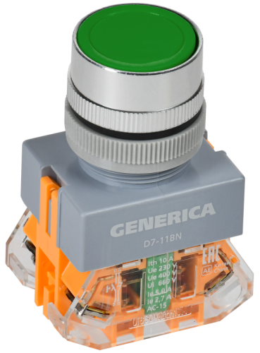 Кнопка D7-11BN d=22мм 1з+1р зел. GENERICA | код BBT50-11BN-3-22-K06-G | GENERICA by IEK