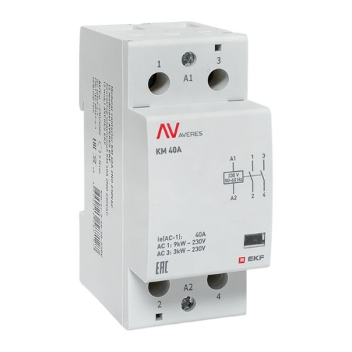 Контактор модульный КМ 40А 2NО 230VAC (2 мод.) AVERES EKF | код km-av-2-40-20-230V | EKF