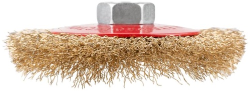 Корщетка-колесо с наклоном, гайка М14, стальная латунированная волнистая проволока 100 мм, блистер | код 39083 | FIT фото 5 Корщетка-колесо с наклоном, гайка М14, стальная латунированная волнистая проволока 100 мм, блистер | код 39083 | FIT фото 5