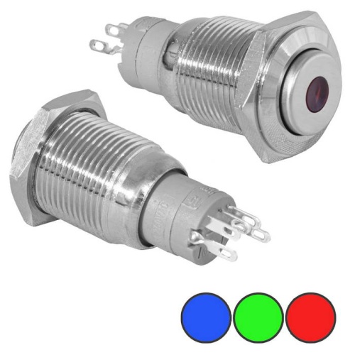 Кнопка антивандальная с подсветкой RUICHI LAS2-GQH-11ZD/B on-on, М16, IP40, никелированная латунь | код 77905 | Ruichi