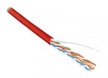 Кабель витая пара неэкран. U/UTP категория 5e 4 пары (24 AWG) одножильный (solid) LSZH нг(С)-HF красный, Hyperline UUTP4-C5E-S24-IN-LSZH-RD-100 (100 м) | код 273511 | Hyperline