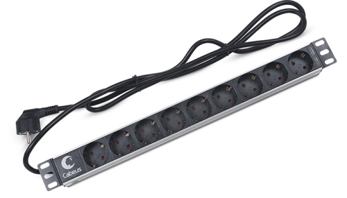 Cabeus PDU-9P-2EU Блок евророзеток для 19 шкафов, горизонтальный, 9 розеток, 16 A, без выключателя, шнур 2м, алюминиевый корпус, немецкий стандарт | код 7288c | Cabeus