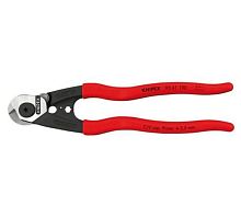 KNIPEX Тросорез компактный, рез: кабель ? 7 мм, проволочный трос ? 5 мм, проволока средней твёрдости ? 4 мм, рояльная струна (42 HRC) ? 2.5 мм, L-190 мм, зоны для обжимки концевых гильз на боуденовские и тяговые тросы, чёрный, обливные рукоятки,