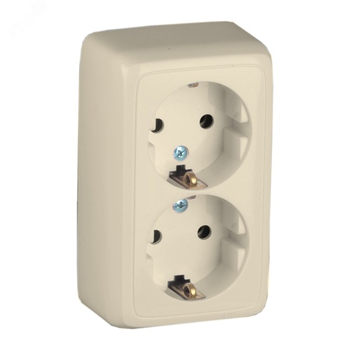 Розетка двойная наружная с заземлением с изоляционной пластиной слоновая кость | код РА16-153-01 | HEGEL