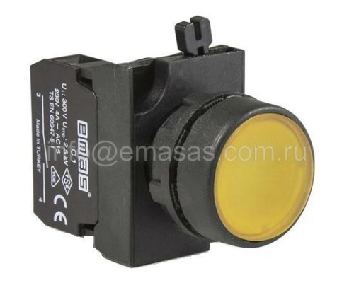 Кнопка нажимная круглая желтая CP200DS (1НЗ) | код CP200DS | EMAS