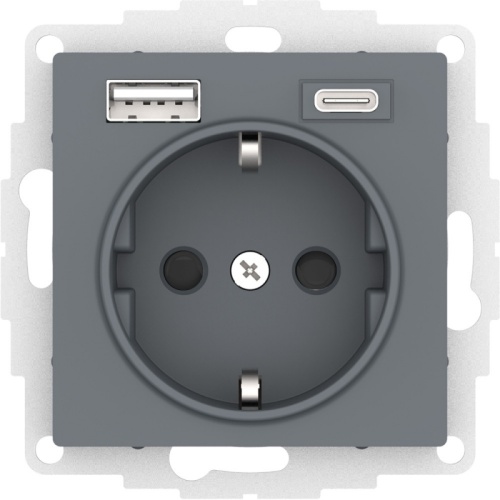 ATLASDESIGN РОЗЕТКА 16А c 2 USB A+C, 5В/2,4А/3,0А, 2х5В/1,5А, механизм, ГРИФЕЛЬ | код ATN000732 | Systeme Electric