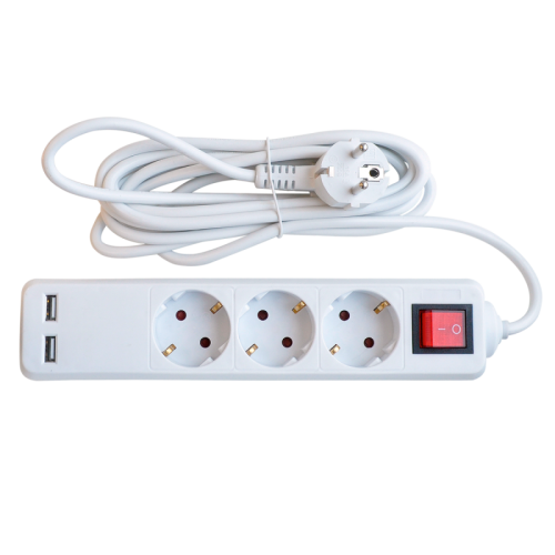 Удлинитель 3GSU-3-SMART трехместный c выключателем 2-х USB 10А с заземлением 3м 8533 IN HOME | код 4690612010724 | IN HOME