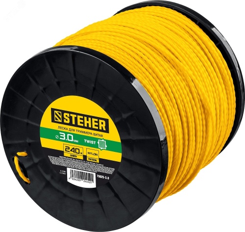 Леска для триммера витой квадрат, 3.0 мм, 240 м | код 75025-3.0 | Steher