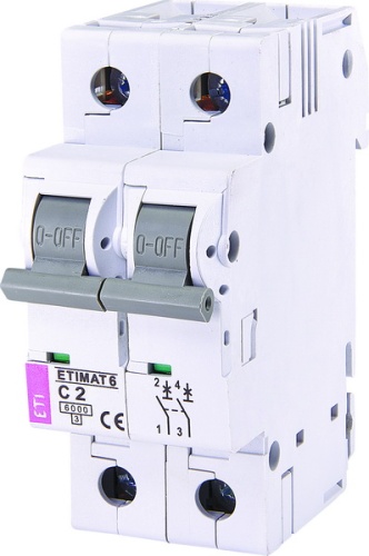 Автоматический выключатель ETIMAT 6 2p C 2A (6kA) | код 002143508 | ETI