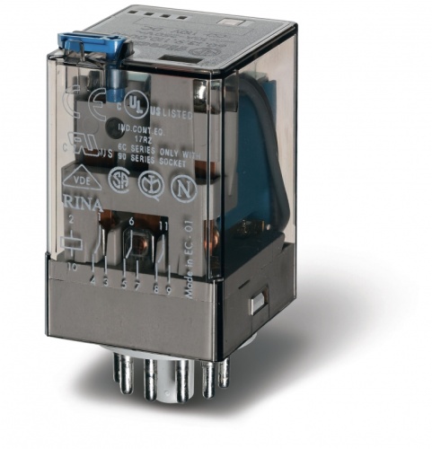 Универсальное электромеханическое реле, монтаж в розетку 11-штырьковый разъем, 3CO 10A, контакты AgNi, катушка 6В AC, степень защиты RTI, опции: кнопка тест + мех.индикатор | код 601380060040 | FINDER Универсальное электромеханическое реле, монтаж в розетку 11-штырьковый разъем, 3CO 10A, контакты AgNi, катушка 6В AC, степень защиты RTI, опции: кнопка тест + мех.индикатор | код 601380060040 | FINDER