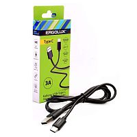 Кабель USB-Type C 3А 1.2м зарядка + передача данных черн. (коробка) ERGOLUX | код 15094 | Ergolux