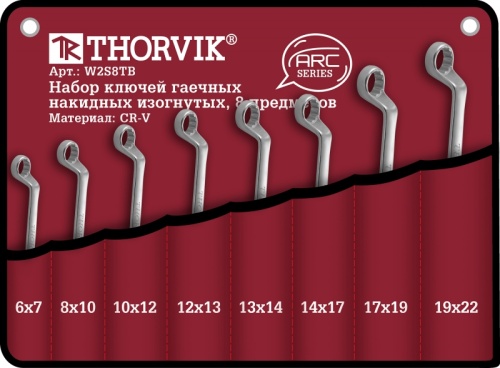 W2S8TB Набор ключей гаечных накидных изогнутых серии ARC в сумке, 6-22 мм, 8 предметов | код W2S8TB | Thorvik