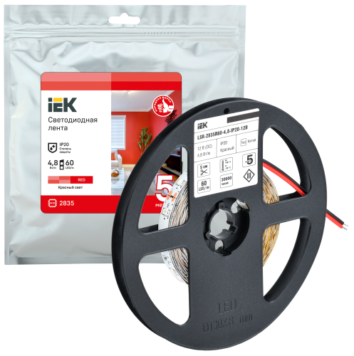 Лента светодиодная 5м LSR-2835R60-4,8-IP20-12В | код LSR1-6-060-20-3-05 | IEK фото 2