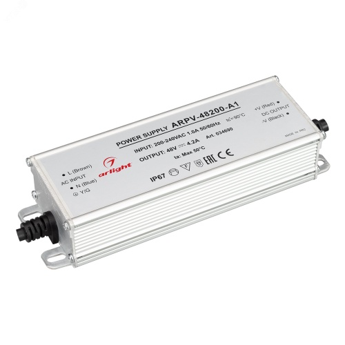 Блок питания ARPV-48200-A1 (48V, 4.2A, 200W) (, IP67 Металл, 3 года) | код 34690 | Arlight Блок питания ARPV-48200-A1 (48V, 4.2A, 200W) (, IP67 Металл, 3 года) | код 34690 | Arlight