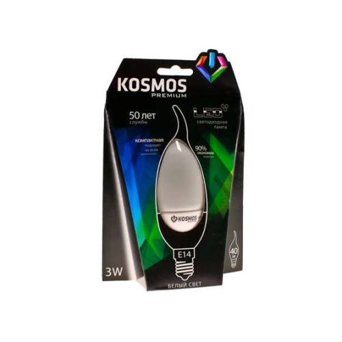 Лампа светодиодная KOSMOS premium 3Вт свеча на ветру E14 230В 4500К Космос