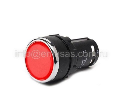 MB202DK Кнопка нажимная моноблочная красная 22 мм, IP 40, 1НЗ+1НЗ | код MB202DK | EMAS