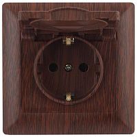 Розетка Intro Solo 4-203-10 с заземлением 2P+E Schuko с крышкой, 16А-250В, IP20, СУ, венге | код Б0053663 | ЭРА