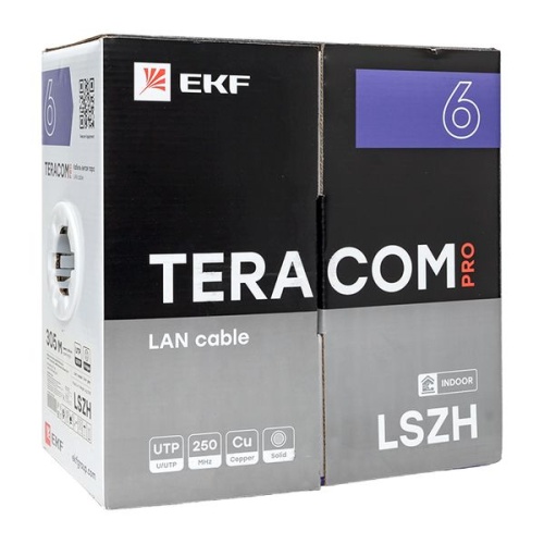 Кабель витая пара TERACOM PRO Cat.6 U/UTP 4 пары solid 23AWG оболочка LSZH нг(А)-HF цвет серый (упак. 305м) | код TRP-6UTP-04LSH-GY-IN3 | EKF фото 4