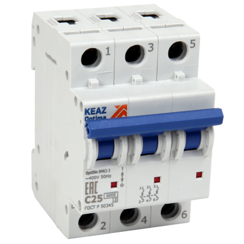 Выключатель автоматический модульный OptiDin BM63-3C16-10-ОМ4-РЕГ | код 338680 | КЭАЗ