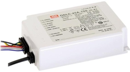 Источник питания AC-DC, 44.8Вт, вход 90…295В AC, 47…63Гц/125…417В DC, ККМ, выход 38…64В/700мА, изоляция 3750В AC, в кожухе 120х75х25, -20…+80С (корпус), DALI димминг | код ODLC-45-700DA | MeanWell