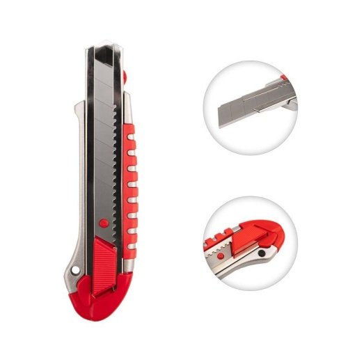 Нож с сегментированным лезвием 25мм металлический обрезиненный корпус с дополнительным замком на лезвии | код. 12-4918 | Rexant фото 3