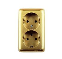 Розетка двойная наружная с заземлением со шторками с изоляционной пластиной золото | код РА16-154-07 | HEGEL