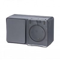 Блок ОП AtlasDesign Profi54 розетка 16А 250В с заземл. защ. шторки + 1-кл. выключатель 10А IP54 антрацит | код ATN544070 | Schneider Electric
