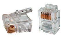 Разъем телефонный RJ-12(6P6C) (3 µ/ 3 микродюйма) (100 шт), Hyperline PLUG-6P6C-P-C2-100 | код 49378 | Hyperline