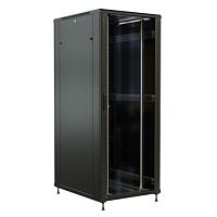 Шкаф напольный 19-дюймовый, 47U, 2277x800х800 мм (ВхШхГ), передняя стеклянная дверь со стальными перфорированными боковинами, задняя дверь сплошная, цвет черный (RAL 9004) (разобранный) | код 520232 | WRLine