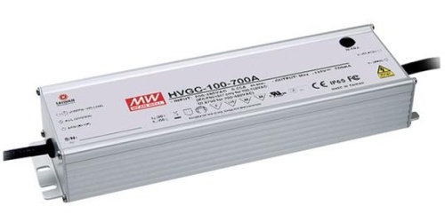 Источник питания AC-DC драйвер светодиодов, 100Вт, IP67, ККМ, вход 180…480В AC, 47…63Гц/254…679В DC, выход 350мА/29…285В, изоляция 3750В AC, в кожухе 220х68х39, -40…+70С, димминг 3 в 1 | код HVGC-100-350B | MeanWell