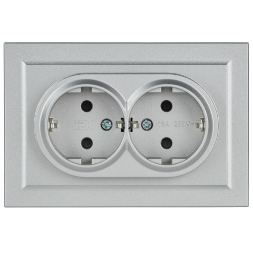 BRITE Розетка 2-местная с заземлением с защитными шторками 16А в сборе РСш12-3-БрА алюминий | код BR-R24-16-K47-F | IEK фото 3