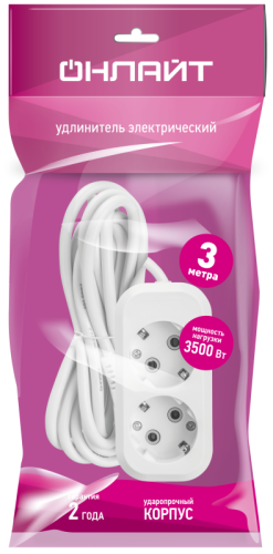 Удлинитель 2х3м с заземл. 16А IP20 90513 OPE-S-02-300-Е-3х1 ОНЛАЙТ 90513 фото 4