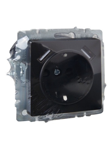 Розетка BRITE РЮш10-2-БрЧ 16А с USB A+A 3.1А с заземл. защ. шторки черн. | код. BR-R14-16-U21-D31-K02 | IEK фото 2