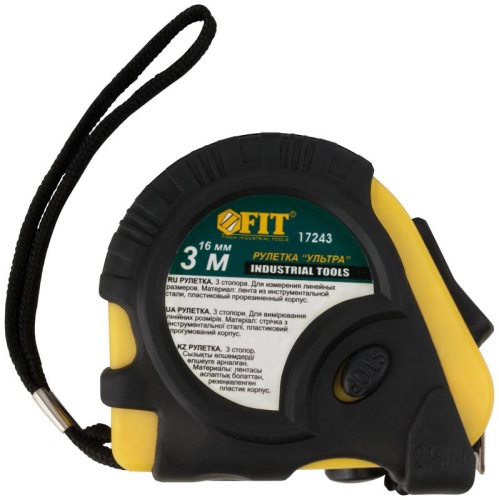 Рулетка Ультра 3мх16мм прорезиненный корпус тройн. стопор FIT 17243