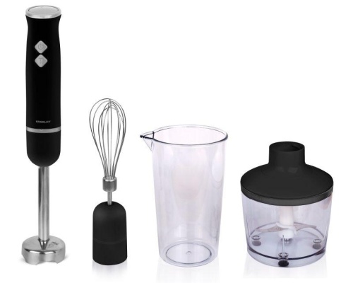 Блендер ELX-BS03-C72 в наборе: измельчитель; мерн. стакан; венчик; блендер 300Вт 220-240В серебр./черн. Ergolux 14726