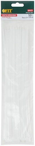 Хомуты нейлоновые, белые для проводов, 50 шт., 300X3 | код 60423 | FIT фото 3